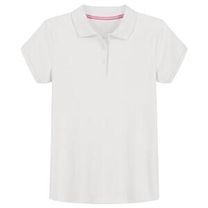 IZOD Girls' School Uniform Short Sleeve Interlock Polo, White, 20 Plus